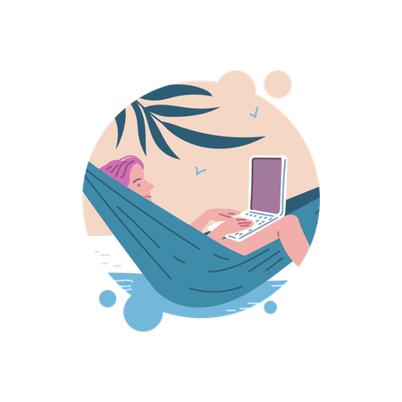 Freelancer worker working on vacation  Illustration