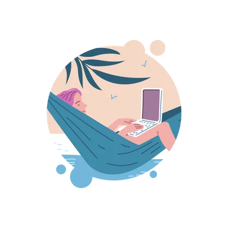 Freelancer worker working on vacation  Illustration