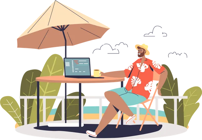Freelancer working from beach Illustration