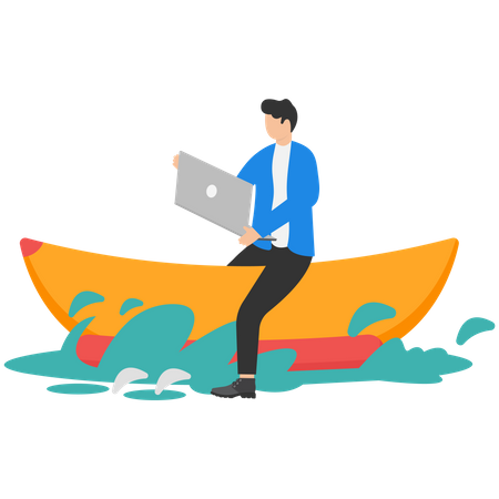 Freelancer working from beach at a relaxed place  Illustration