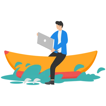 Freelancer working from beach at a relaxed place  Illustration