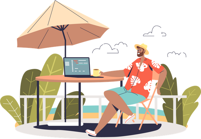 Freelancer working from beach  Illustration