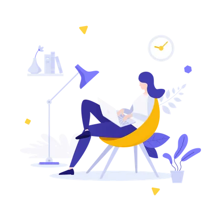 Freelance Worker Or Employee Sitting In Comfortable Armchair With Laptop Computer And Working Concept Of Home Office Or Workplace Remote Work During Self Isolation Modern Flat Vector Illustration Illustration