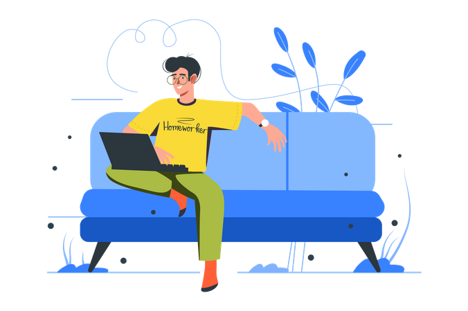 Freelancer Working From Home  Illustration