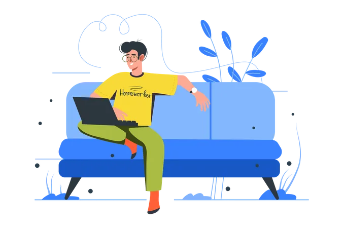 Freelancer Working From Home  Illustration