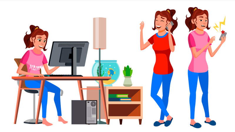 Freelancer Working From Home  Illustration