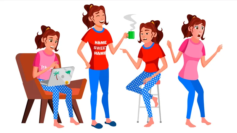 Freelancer Working From Home With Working Gesture  Illustration