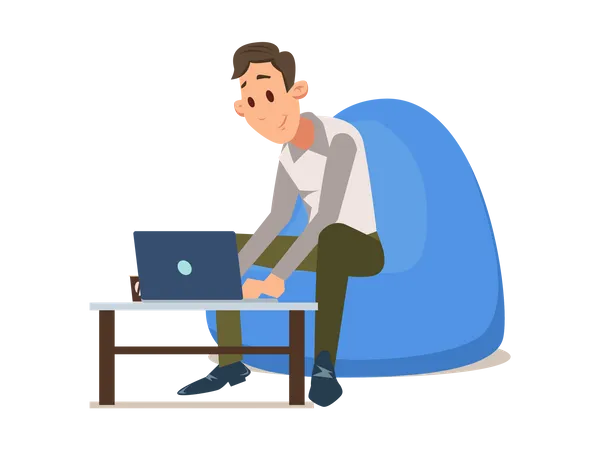 Freelancer working in laptop in the house Illustration