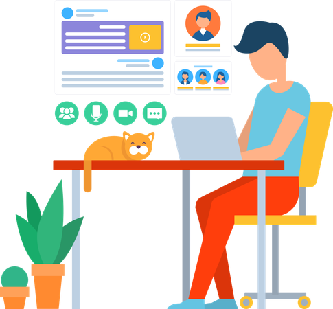 Freelancer Working in Office  Illustration