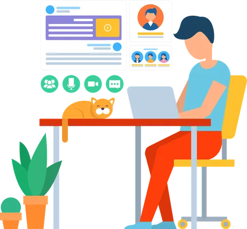 Freelancer Working in Office  Illustration