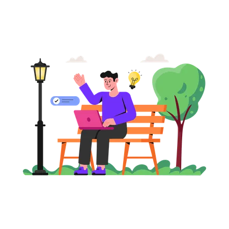 Freelancer Working In Park  Illustration