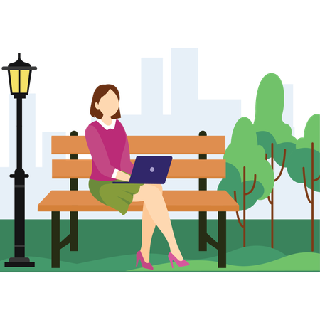 Freelancer Working In Park  Illustration