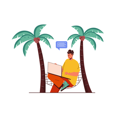 Freelancer working on beach  Illustration