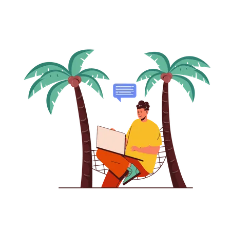 Freelancer working on beach  Illustration