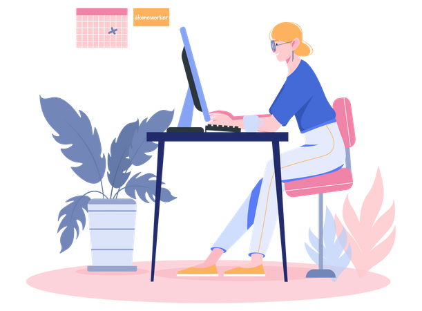 Freelancer working on computer  Illustration