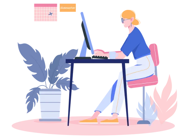 Freelancer working on computer  Illustration