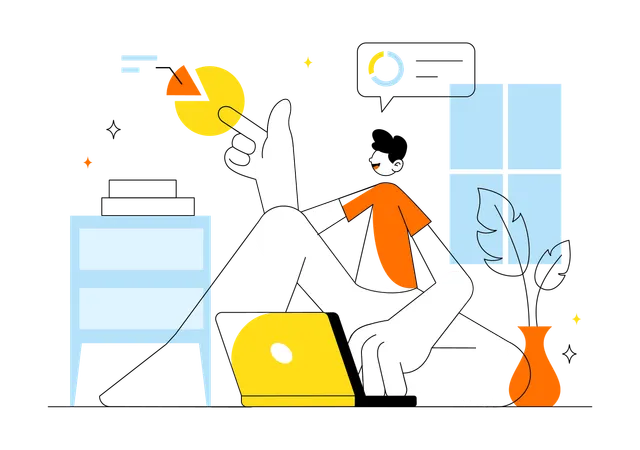 Freelancer working on Home Remote Working Setup  Illustration