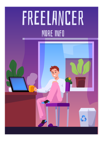 Freelancer working on laptop at home  Illustration