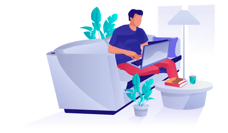 Freelancer working on laptop at home Illustration