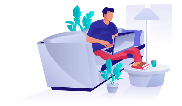 Freelancer working on laptop at home  Illustration