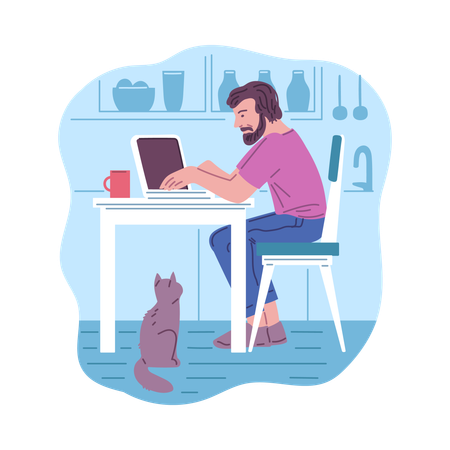 Freelancer working on laptop at home  Illustration