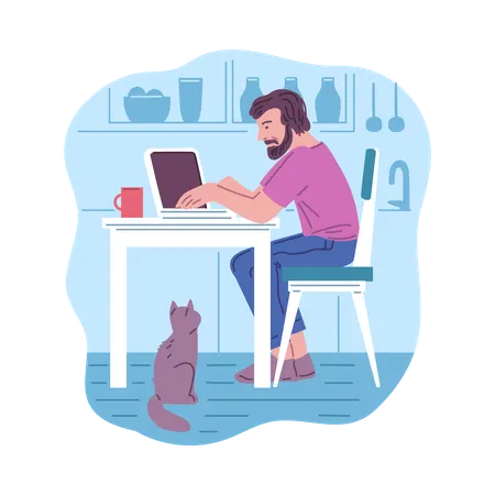 Freelancer working on laptop at home  Illustration