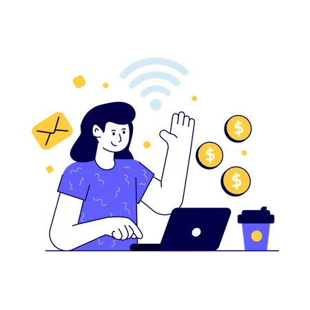 Freelancer Working On Laptop  Illustration