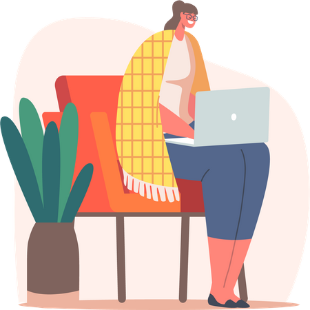 Freelancer Working on Laptop Sitting on Chair  일러스트레이션