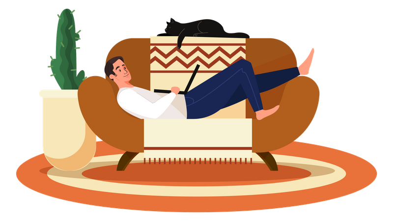 Freelancer working on sofa at home  Illustration
