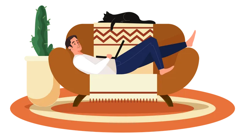 Freelancer working on sofa at home  Illustration