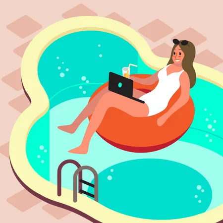 Freelancer working on vacation  Illustration