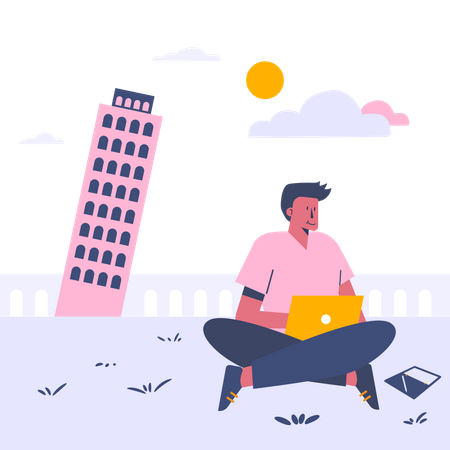 Freelancer Working on Vacation  Illustration