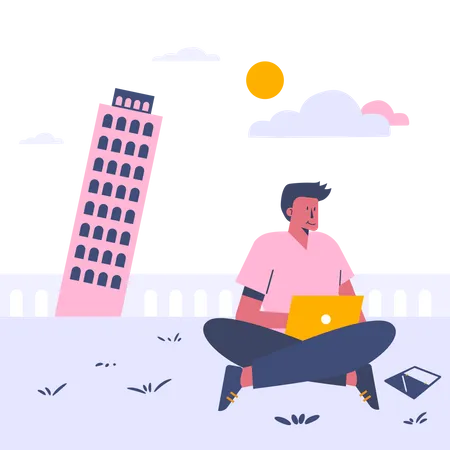 Freelancer Working on Vacation  Illustration