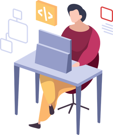 Freelancer Working On Web Coding  Illustration