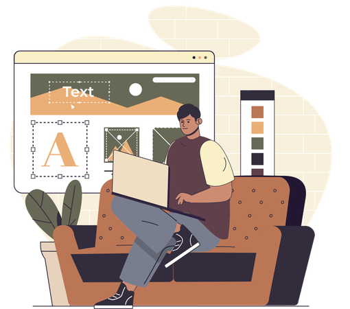 Freelancer working on website design from home  Illustration