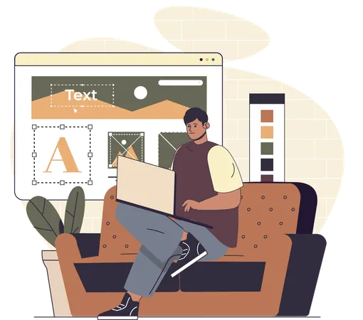Freelancer working on website design from home  Illustration