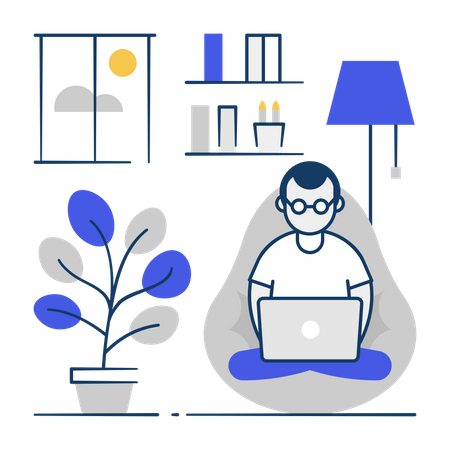 Freelancer Working remotely on laptop at home  Illustration