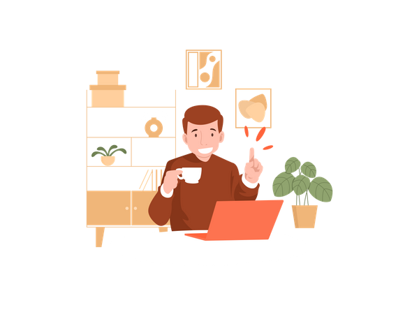 Freelancer working while sitting at a cafe Illustration