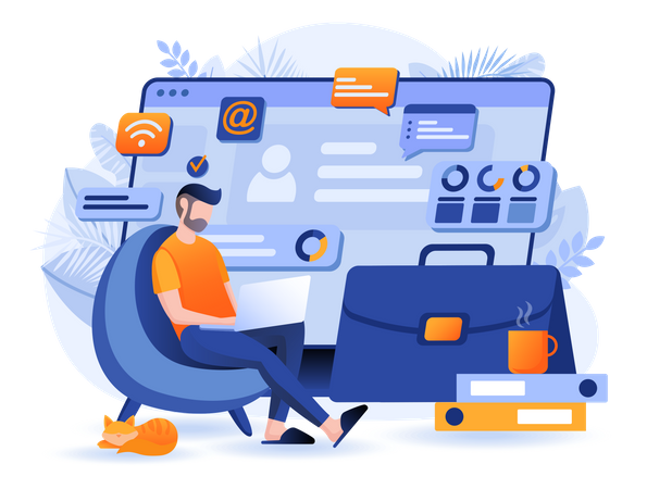 Freelancer Working While Sitting On Chair Illustration