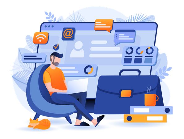 Freelancer Working While Sitting On Chair  Illustration