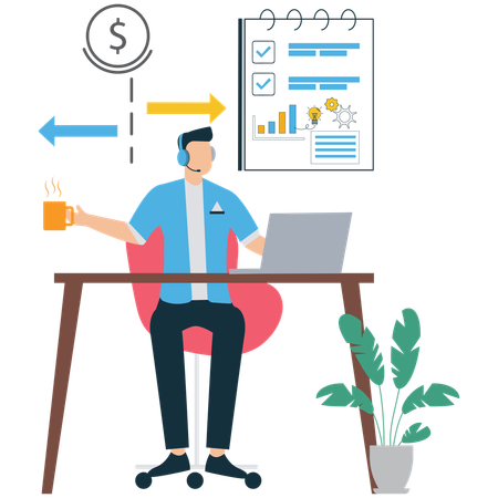 Freelancer Working with Coffee Mug  Illustration