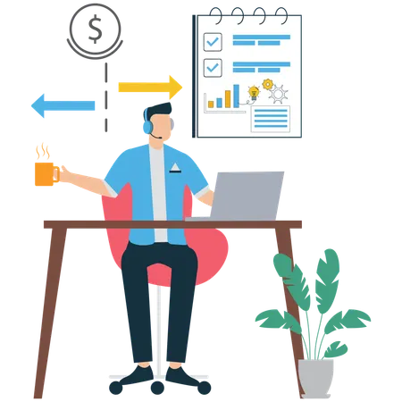 Freelancer Working with Coffee Mug  Illustration