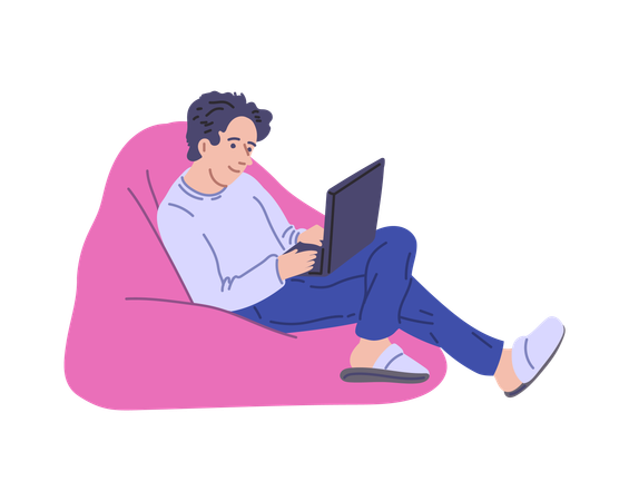 Freelancer works at laptop on vacation  Illustration