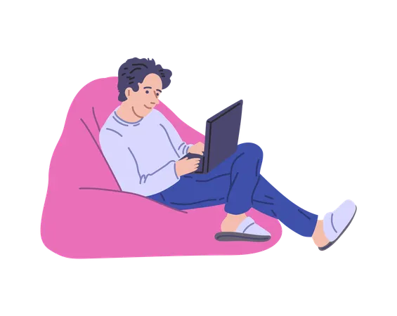 Freelancer works at laptop on vacation  Illustration