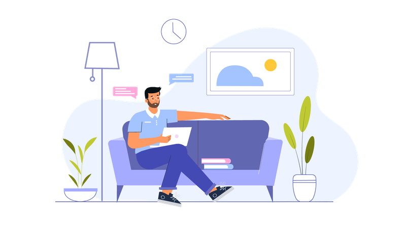 Freelancer works from home while sitting at home  Illustration