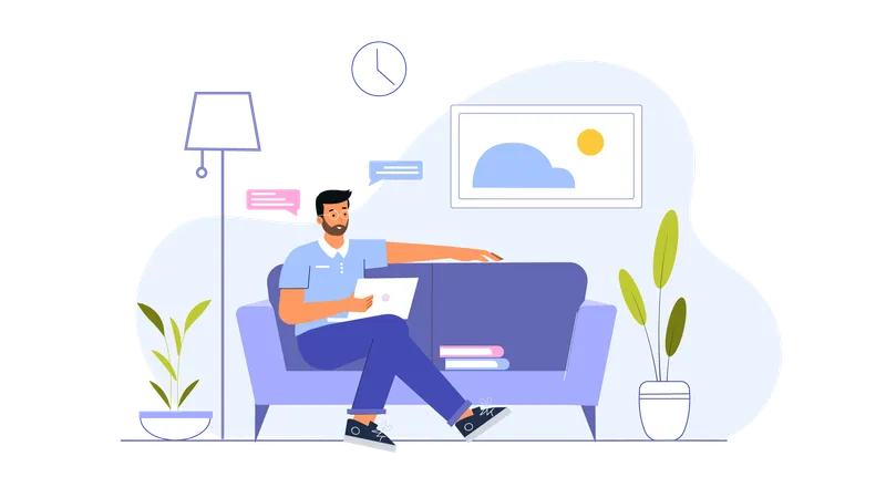 Freelancer works from home while sitting at home  Illustration