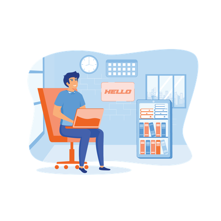 Freelancer works on laptop  Illustration
