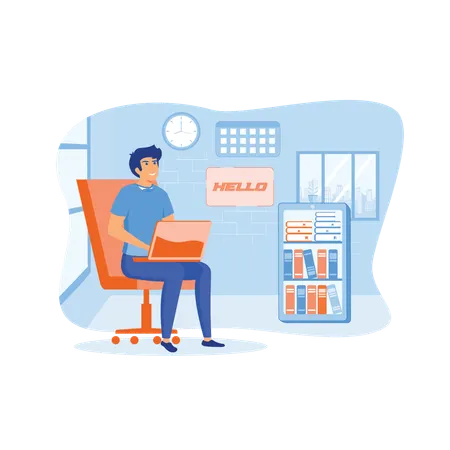Freelancer works on laptop  Illustration