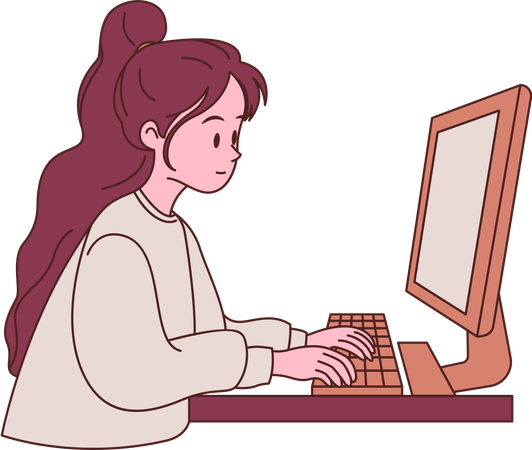 Freelancer works on office computer  Illustration