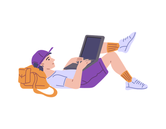 Freelancer works remotely at laptop  Illustration